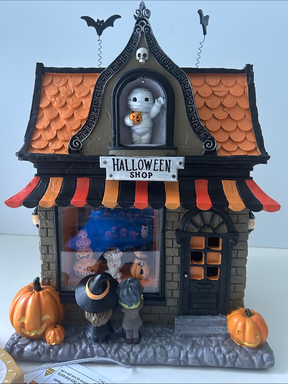Halloween Shop Figurine Light Up & Music Orange & Black Accents 14” x 11”